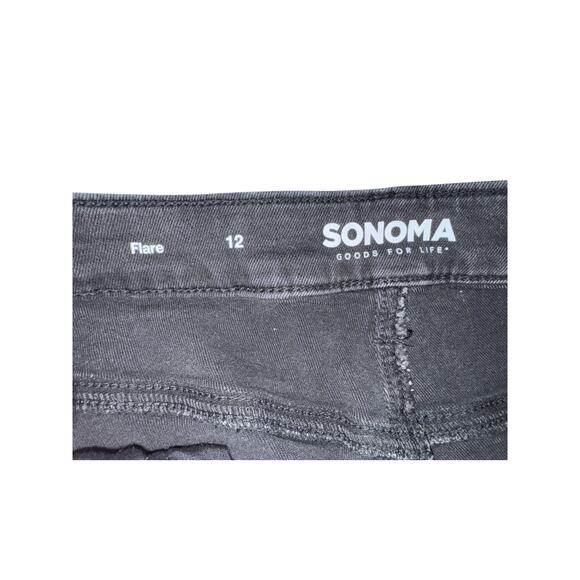 Sonoma Black Denim Jeans | Raw Hem Ankle Flare Stretch | Size 12 - Picture 8 of 10